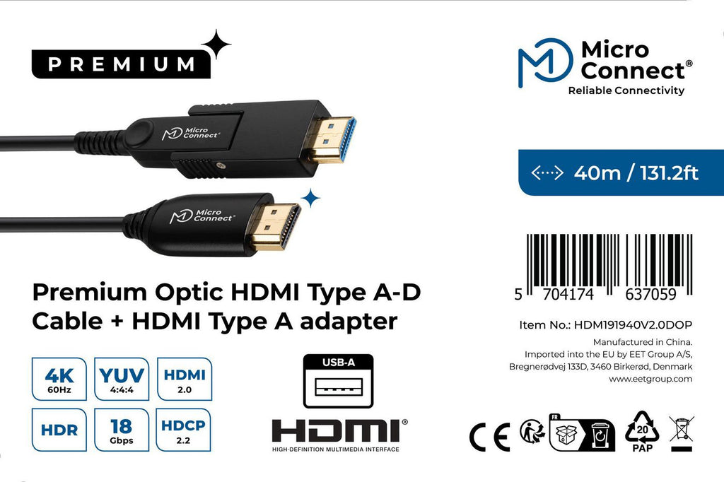 Microconnect HDM191940V2.0DOP cable HDMI 40 m HDMI tipo A (Estándar) HDMI tipo D (Micro) Negro (4)