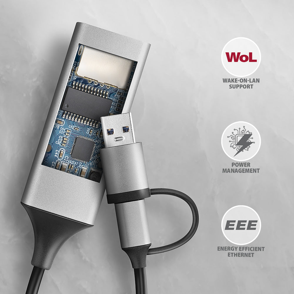 Axagon ADE-TXCA Gigabit Ethernet Adapter USB-C+ USB-A - titangrau - Adapter - Digital/Daten 1000 Mbit/s (7)