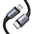 Ugreen 60759 cable de teléfono móvil Negro, Plata 1 m USB C Lightning
