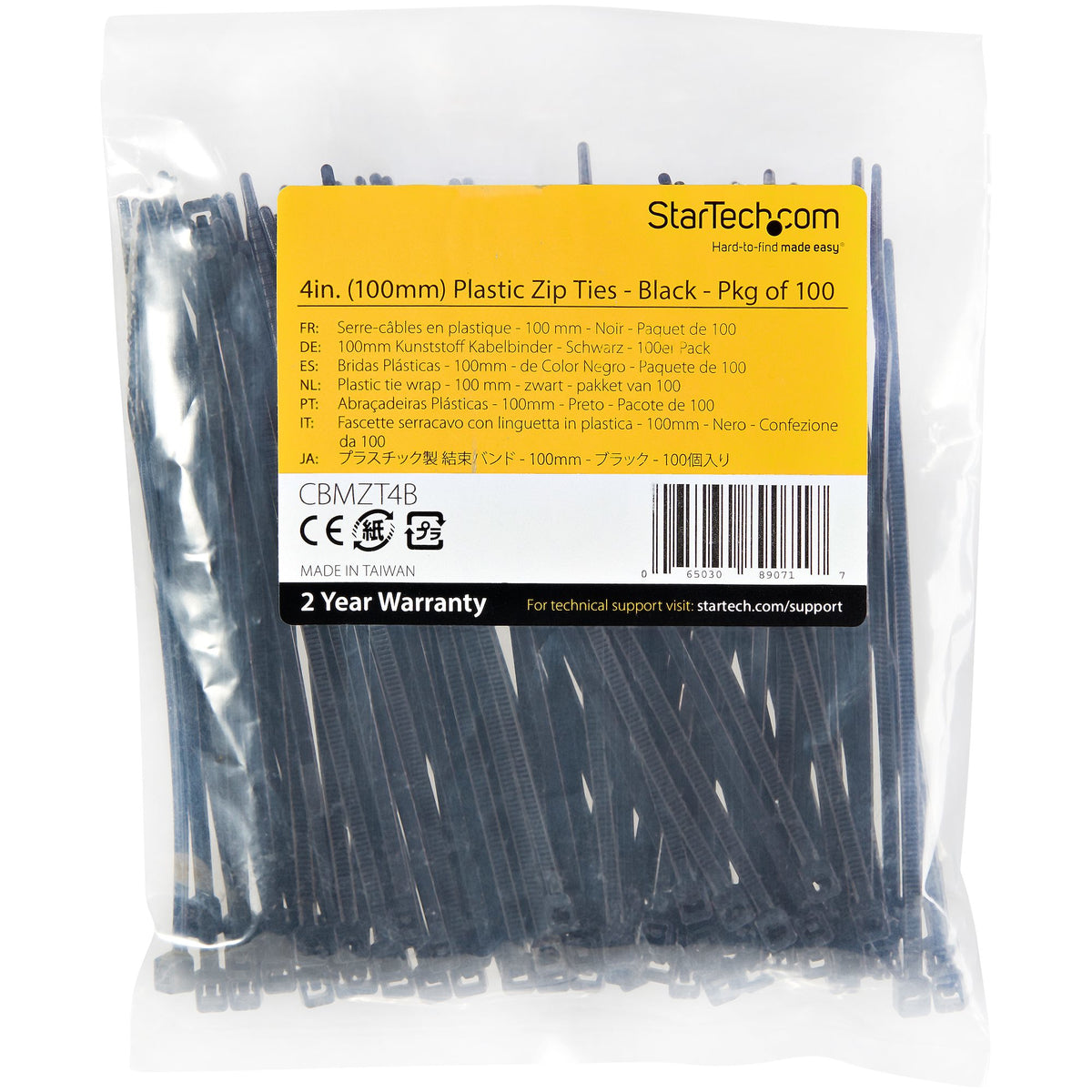 StarTech.com CBMZT4B presilla Brida reutilizable Nylon, Plástico Negro 100 pieza(s) (5)