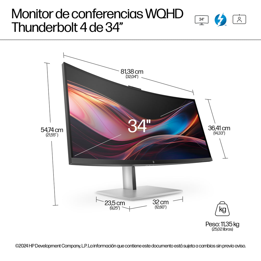 HP Series 7 Pro 34 inch WQHD Conferencing Monitor - 734pm pantalla para PC 86,4 cm (34") 3440 x 1440 Pixeles Wide Quad HD LCD Negro, Plata (5)
