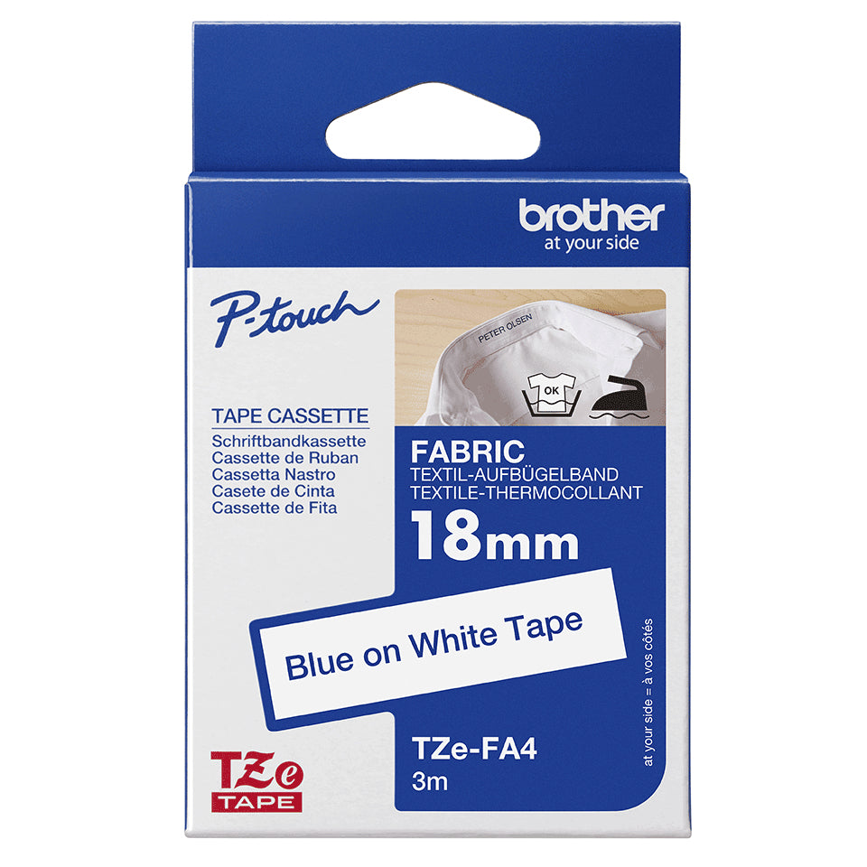 Brother TZE-FA4 cinta para impresora de etiquetas Azul sobre blanco (5)