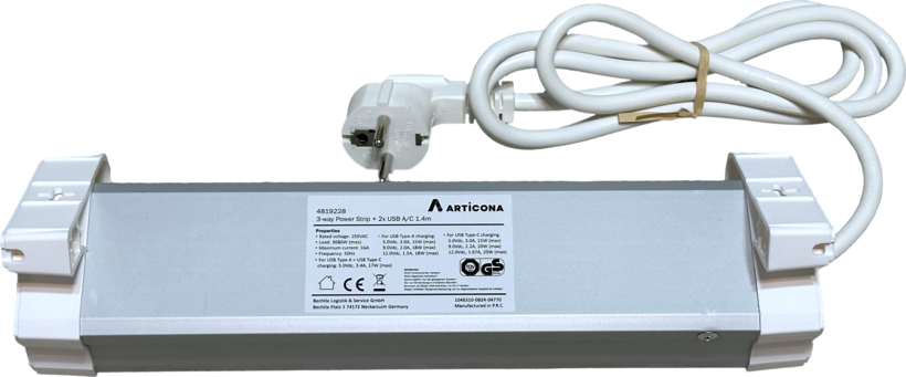 Regleta 3 ranuras + 2x USB A/C 1,4 m (5)