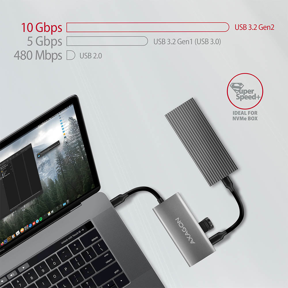 Axagon HMC-4G2 hub de interfaz USB 3.2 Gen 2 (3.1 Gen 2) Type-C 10000 Mbit/s Gris (6)