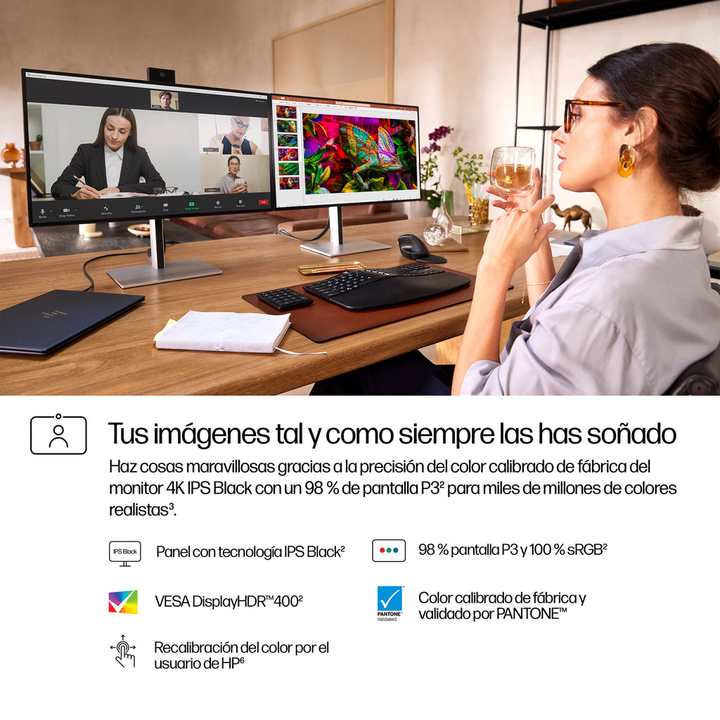 HP Series 7 Pro 27 inch 4K Conferencing Monitor - 727pm pantalla para PC 68,6 cm (27") 3840 x 2160 Pixeles 4K Ultra HD LCD Negro (6)