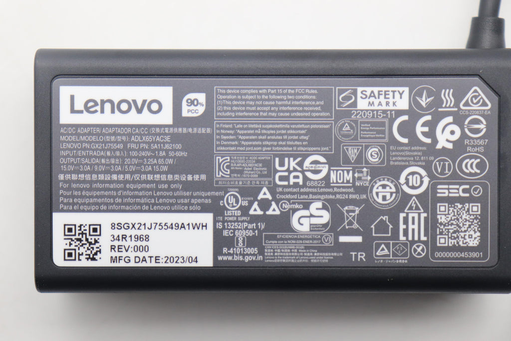 65W Power Adapter for Lenovo