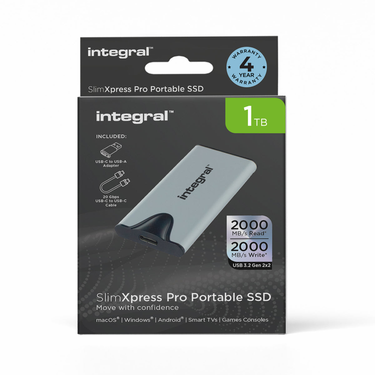 Integral SlimXpress Pro INSSD1TPORT3.2SLIMXS unidad externa de estado sólido 1 TB USB 3.2 Gen 2x2