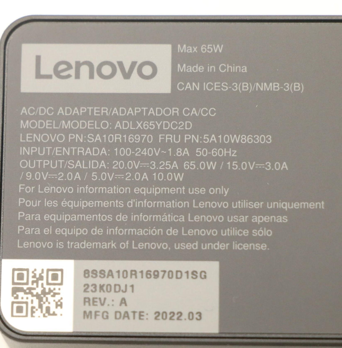 Lenovo 5A10W86303 adaptador e inversor de corriente Interior 65 W Negro (9)