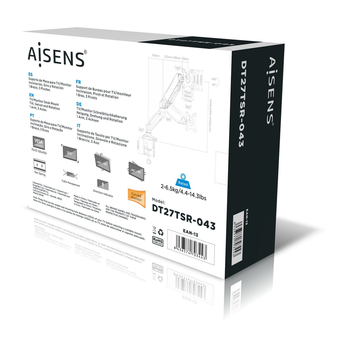 AISENS DT27TSR-043 soporte para monitor 81,3 cm (32") Escritorio Negro (9)