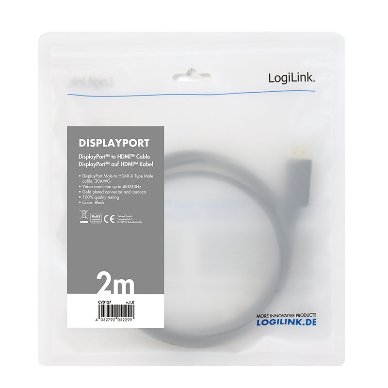 LogiLink CV0127 adaptador de cable de vídeo 2 m DisplayPort HDMI tipo A (Estándar) Negro (4)