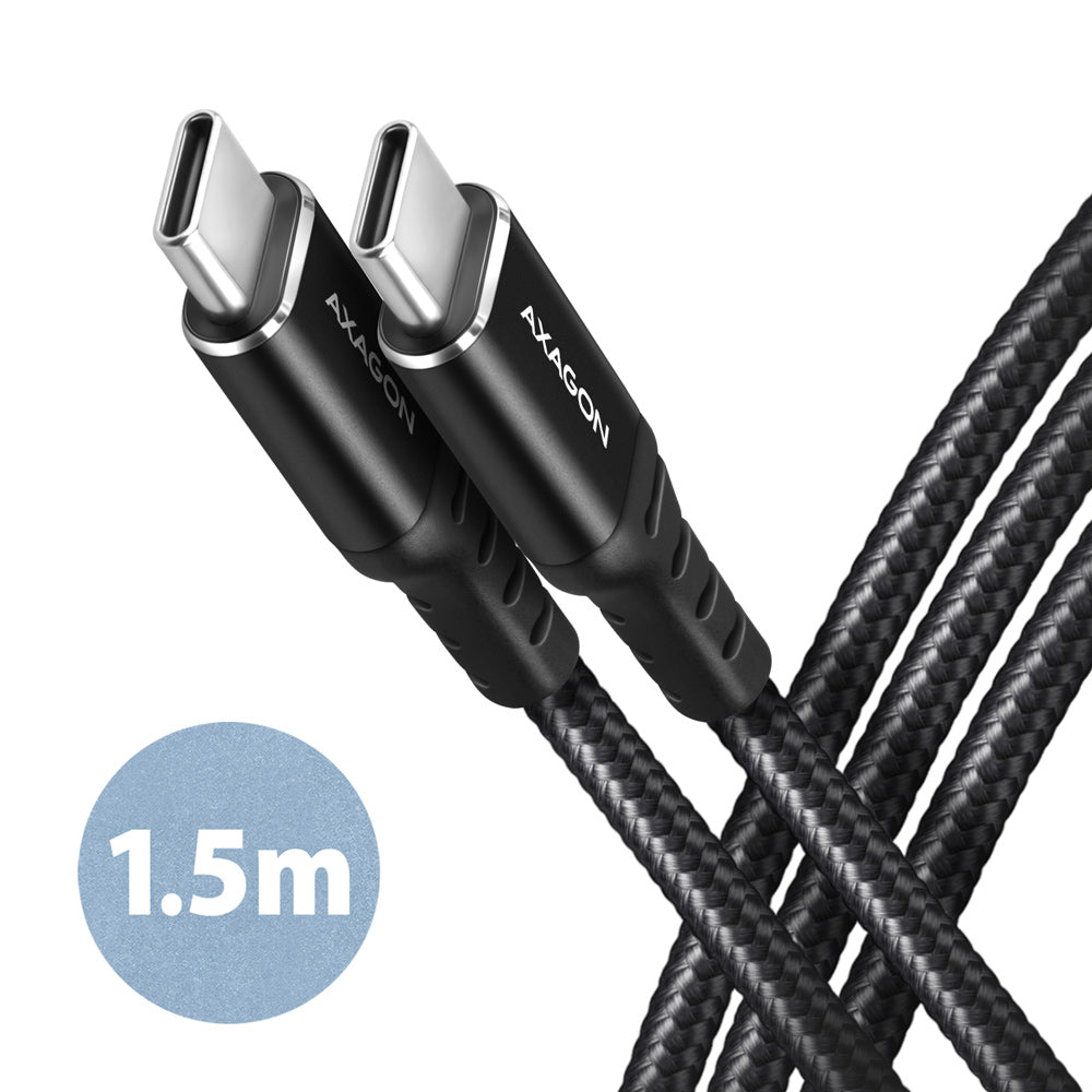 Axagon Data and charging USB 2.0 cable 1.5 m long. PD 60W, 3A. Black braided. cable USB 1,5 m USB C 0,48 Gbit/s Negro