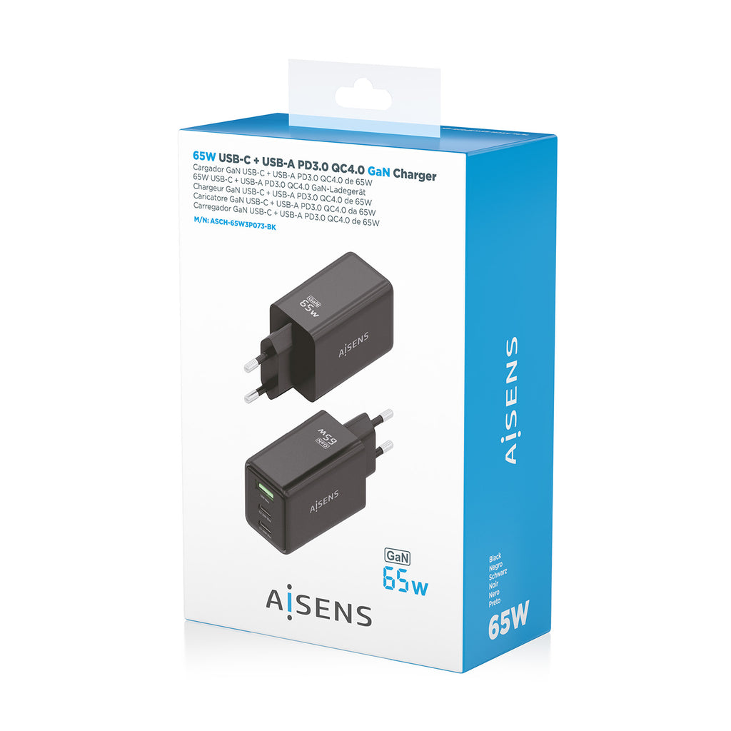 AISENS ASCH-65W3P073-BK cargador de dispositivo móvil Cámara digital, GPS, Teléfono móvil, Portátil, Smartphone, Tableta, Universal Corriente alterna Carga rápida Interior (8)