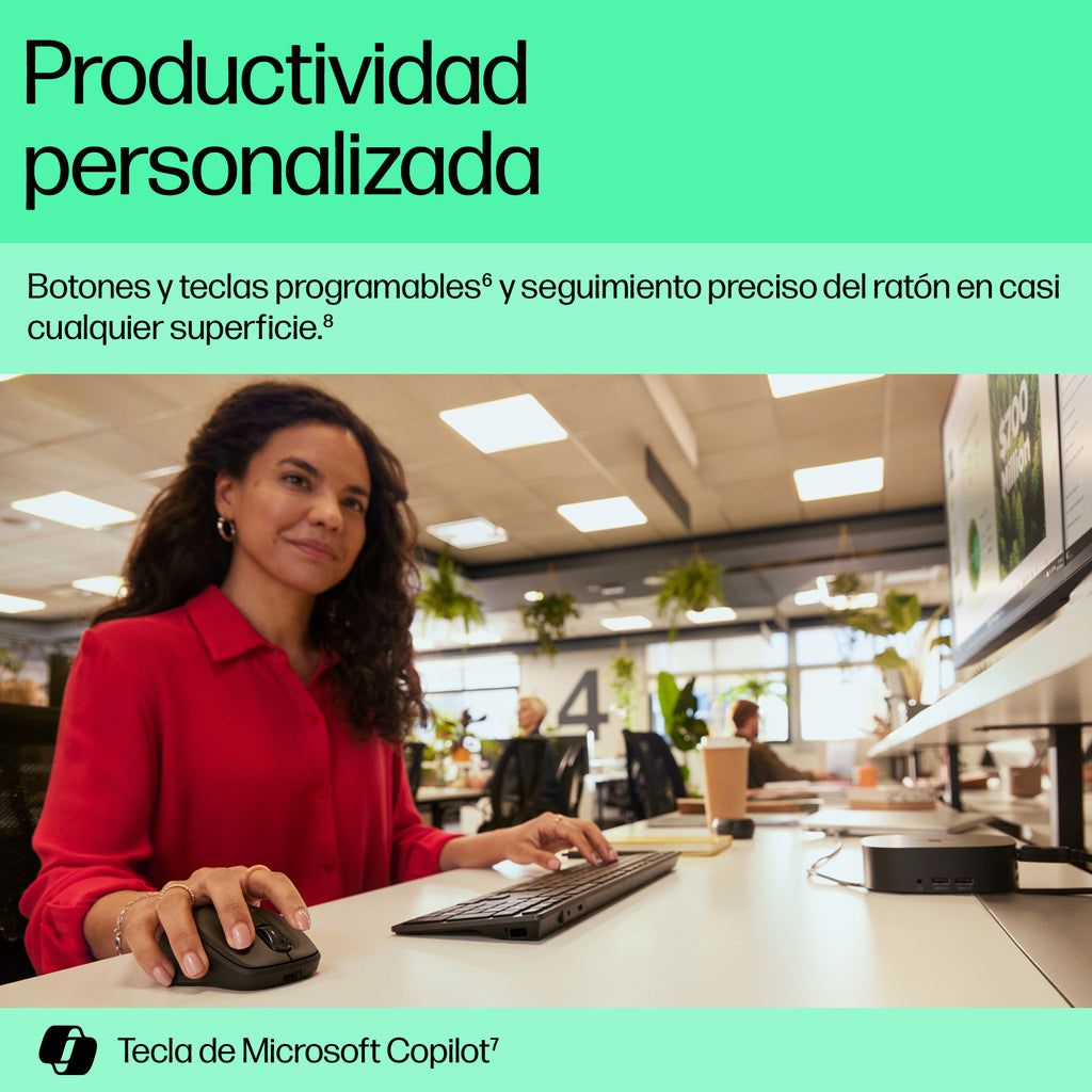 HP 725 Multi-Device Rechargeable Wireless Keyboard and Mouse Combo teclado Ratón incluido Oficina RF Wireless + Bluetooth Negro (3)