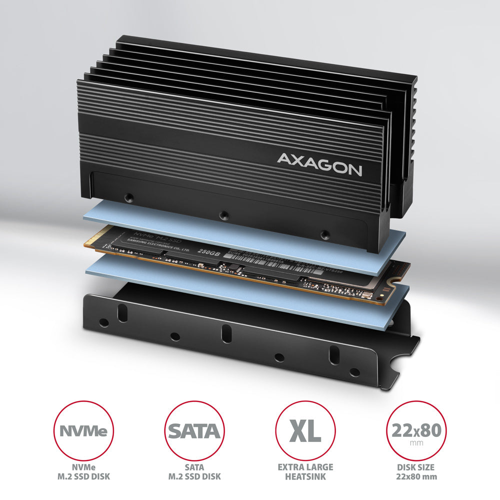 Axagon CLR-M2XL sistema de refrigeración para ordenador M.2 NVMe SSD, Unidad de estado sólido Disipador térmico/Radiador Negro 1 pieza(s) (2)