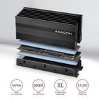 Axagon CLR-M2XL sistema de refrigeración para ordenador M.2 NVMe SSD, Unidad de estado sólido Disipador térmico/Radiador Negro 1 pieza(s) (2)