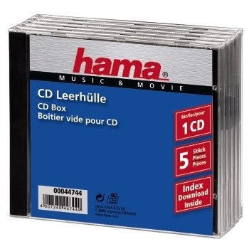Hama CD Jewel Case Standard, Pack 5 Estuche con forma de concha 1 discos Negro, Transparente