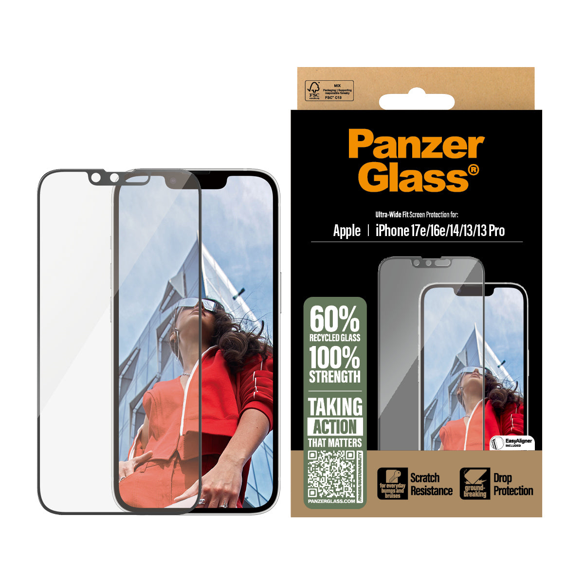 PanzerGlass ® Screen Protector iPhone 17e | 16e | 14 | 13 | 13 Pro | Ultra-Wide Fit w. EasyAligner Protector de pantalla Apple 1 pieza(s) (2)