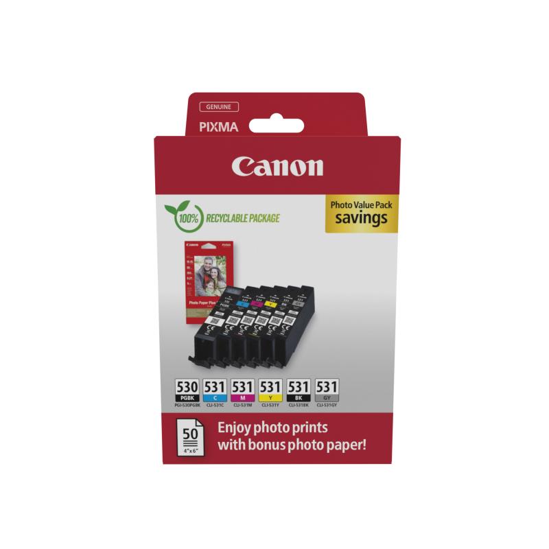 Canon 6117C004?BLIST - Paquete de 6, negro pigmentado, negro, cián, magenta