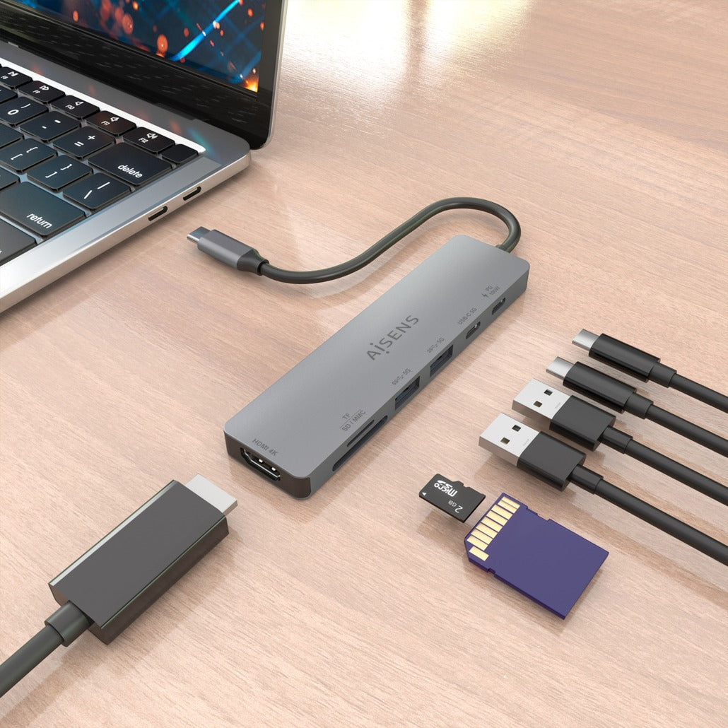 AISENS ASUC-7P048-GR base para portátil y replicador de puertos Alámbrico USB 3.2 Gen 1 (3.1 Gen 1) Type-C (6)
