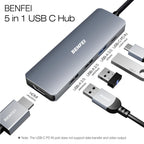 Benfei Hub USB C 5 en 1 con HDMI 4K 000360GREY