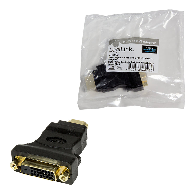 LogiLink AH0002 adaptador de cable de vídeo HDMI tipo A (Estándar) DVI-D Negro (4)