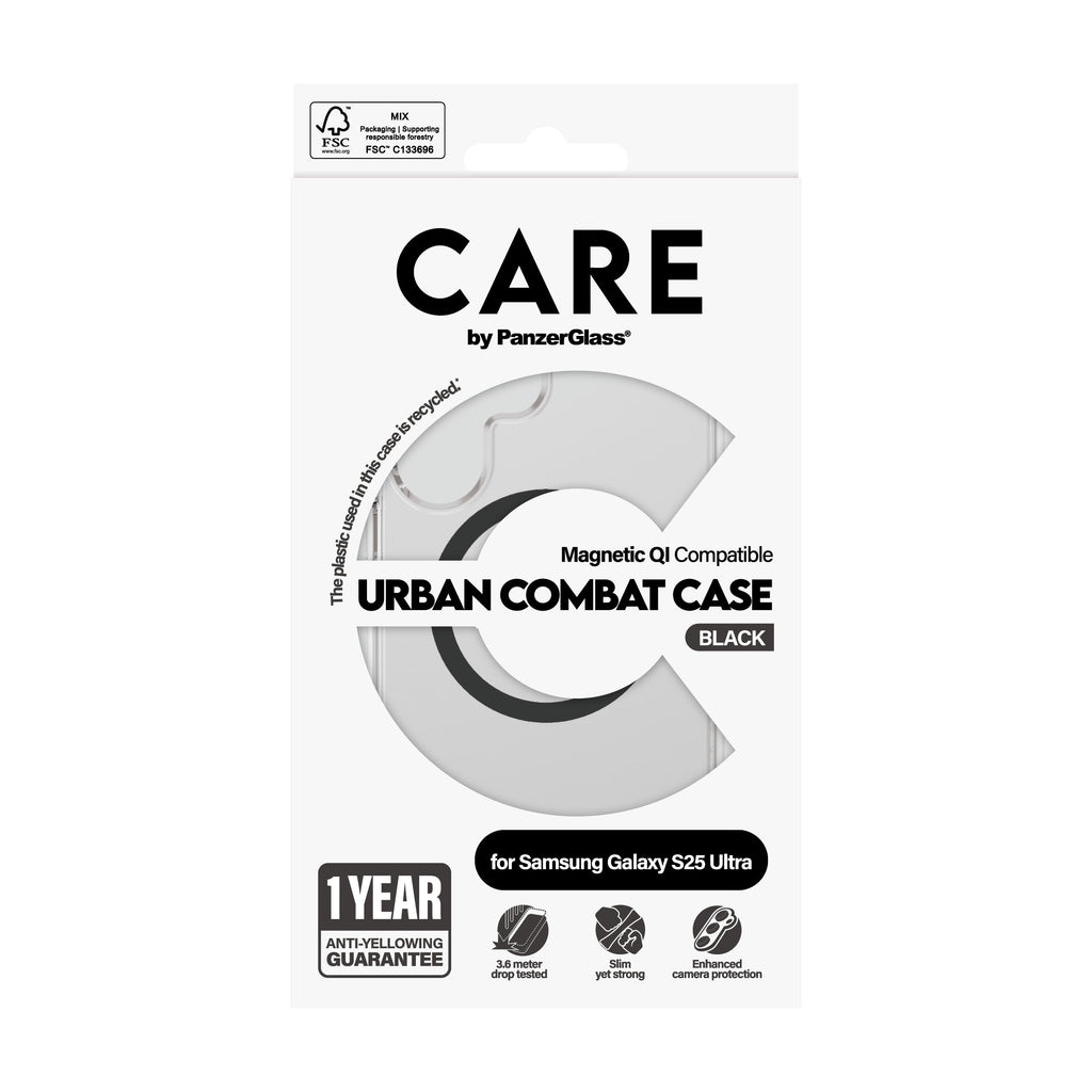 PanzerGlass CARE™ by ® Funda Urban Combat Transparente con Qi compatible Negro (CRRFUBQG38488)