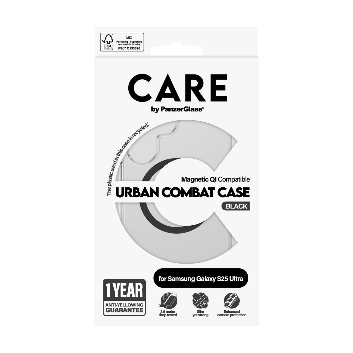 PanzerGlass CARE™ by ® Funda Urban Combat Transparente con Qi compatible Negro (CRRFUBQG38488)