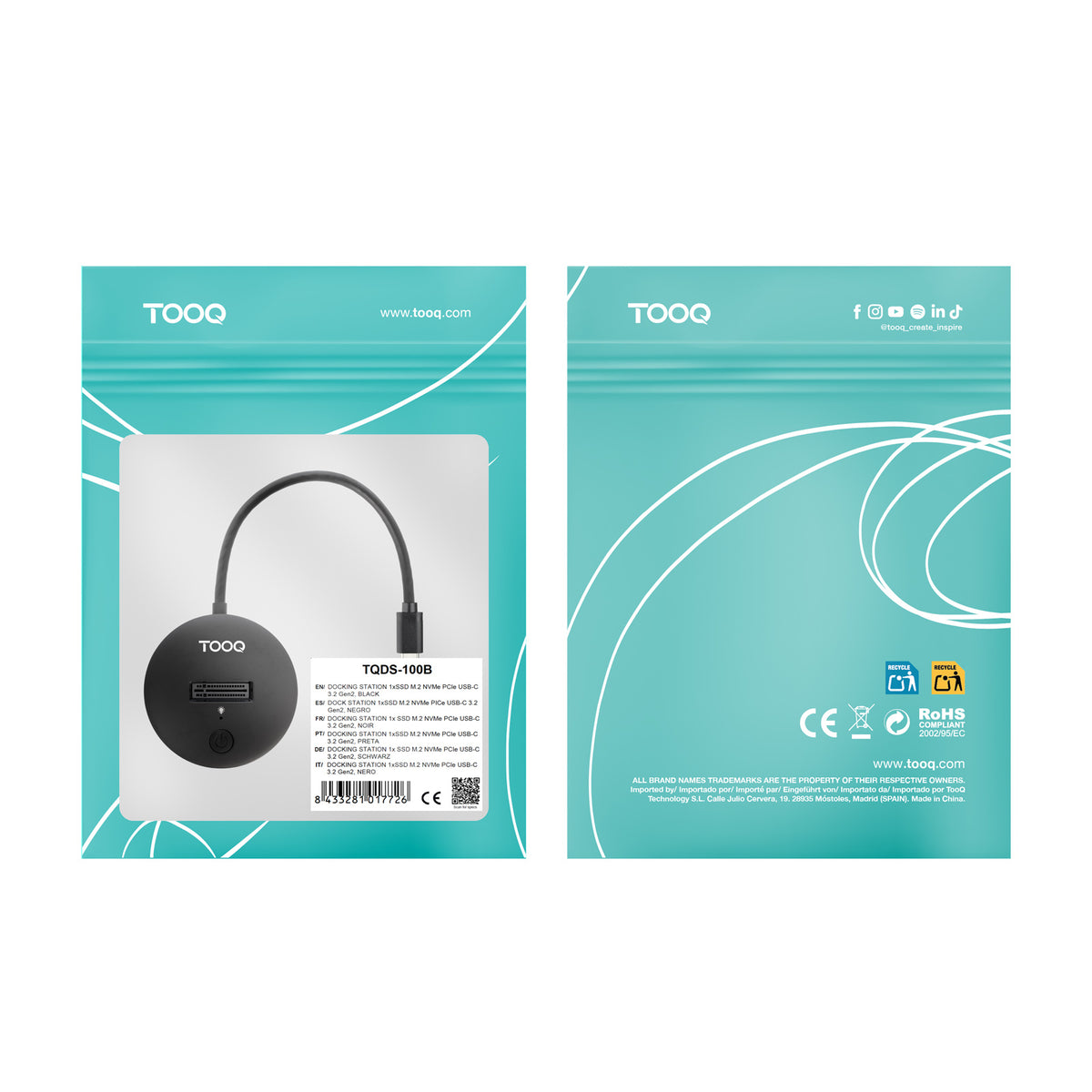 TooQ TQDS-100B base de conexión para disco duro USB 3.2 Gen 2 (3.1 Gen 1) Type-C Negro (6)