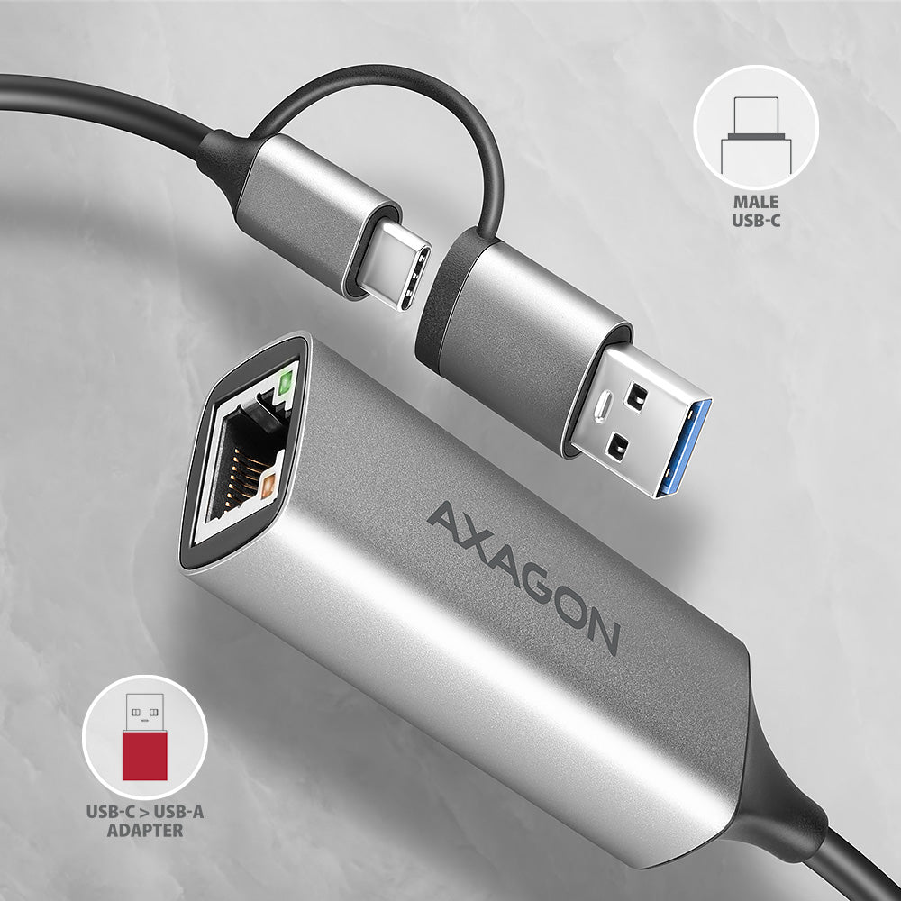 Axagon ADE-TXCA Gigabit Ethernet Adapter USB-C+ USB-A - titangrau - Adapter - Digital/Daten 1000 Mbit/s (6)