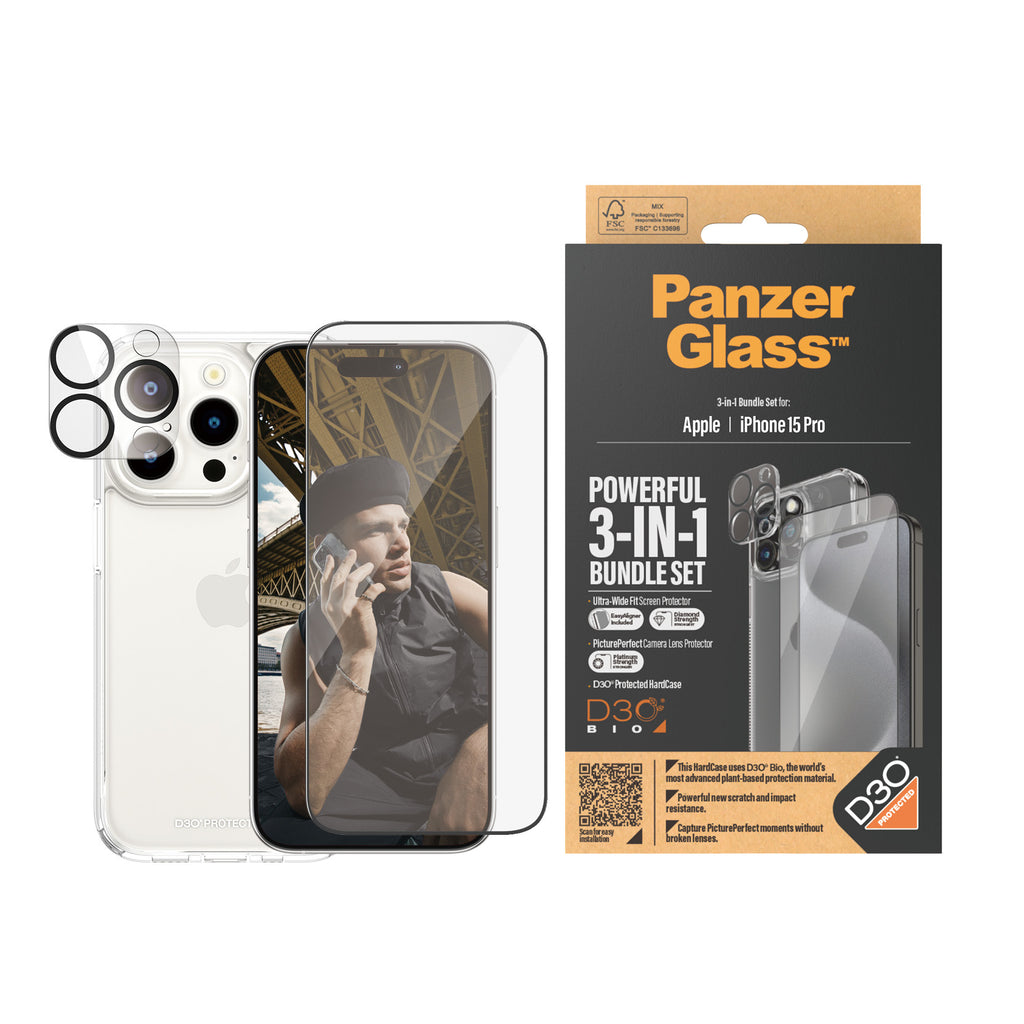 PanzerGlass ® 3-in-1 Bundle iPhone 15 Pro Protector de pantalla Apple 1 pieza(s) (2)