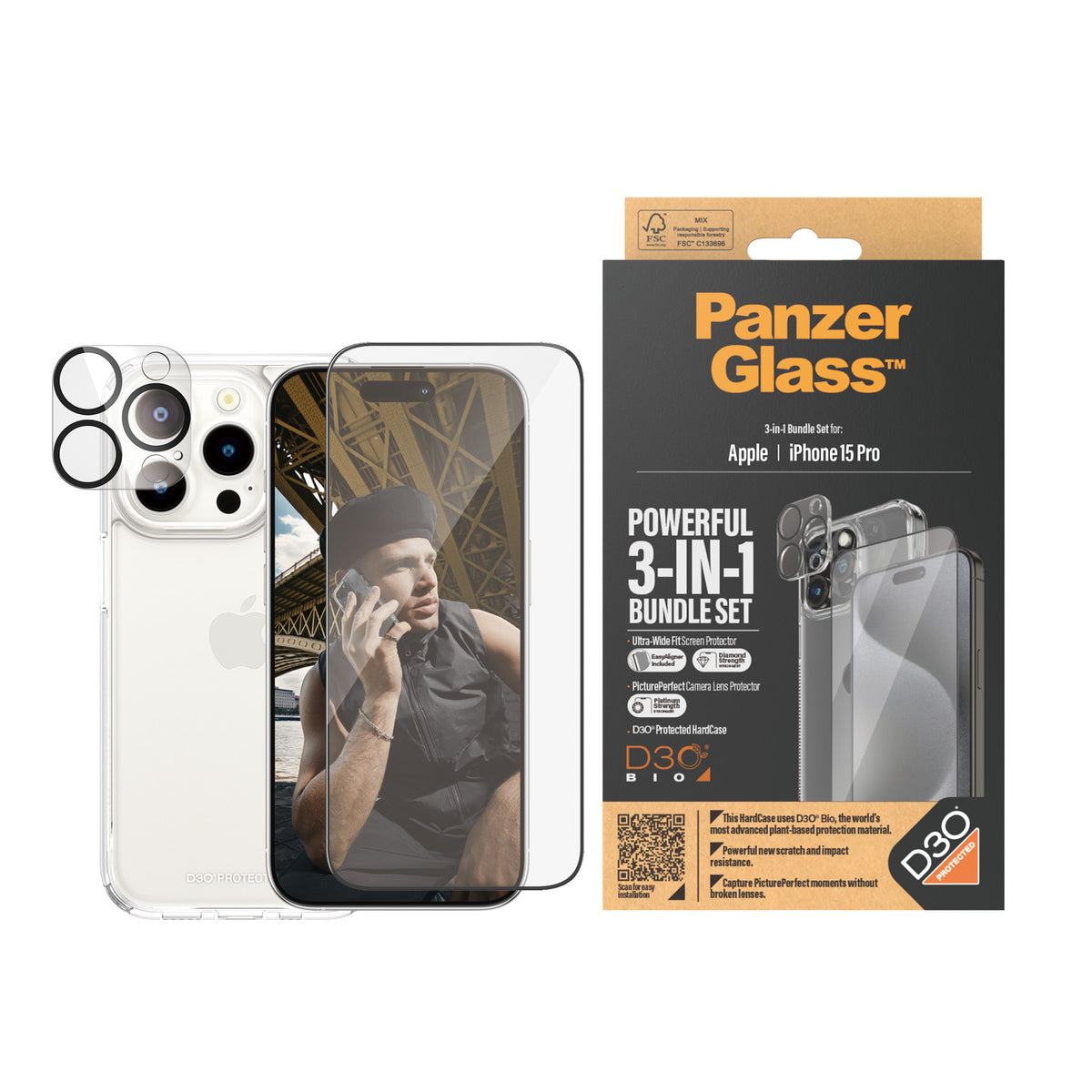 PanzerGlass ® 3-in-1 Bundle iPhone 15 Pro Protector de pantalla Apple 1 pieza(s) (2)