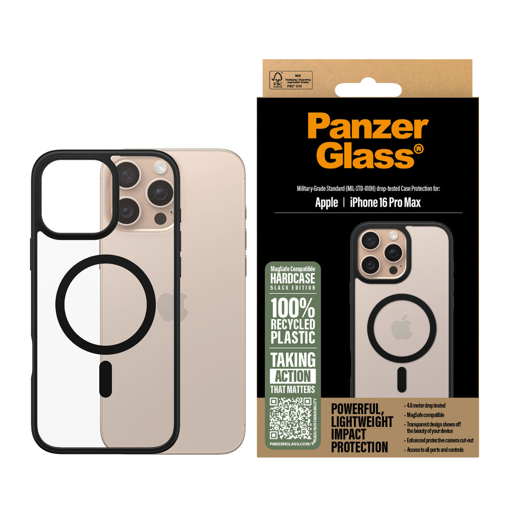 PanzerGlass ® HardCase Transparent w. Black MagSafe & Frame iPhone 16 Pro Max