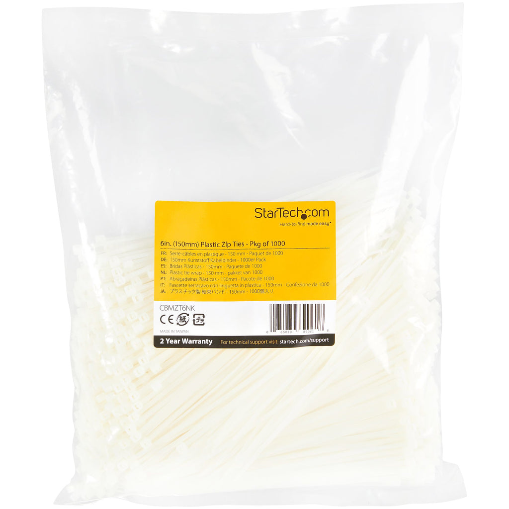 StarTech.com CBMZT6NK presilla Brida reutilizable Nylon, Plástico 1000 pieza(s) (2)