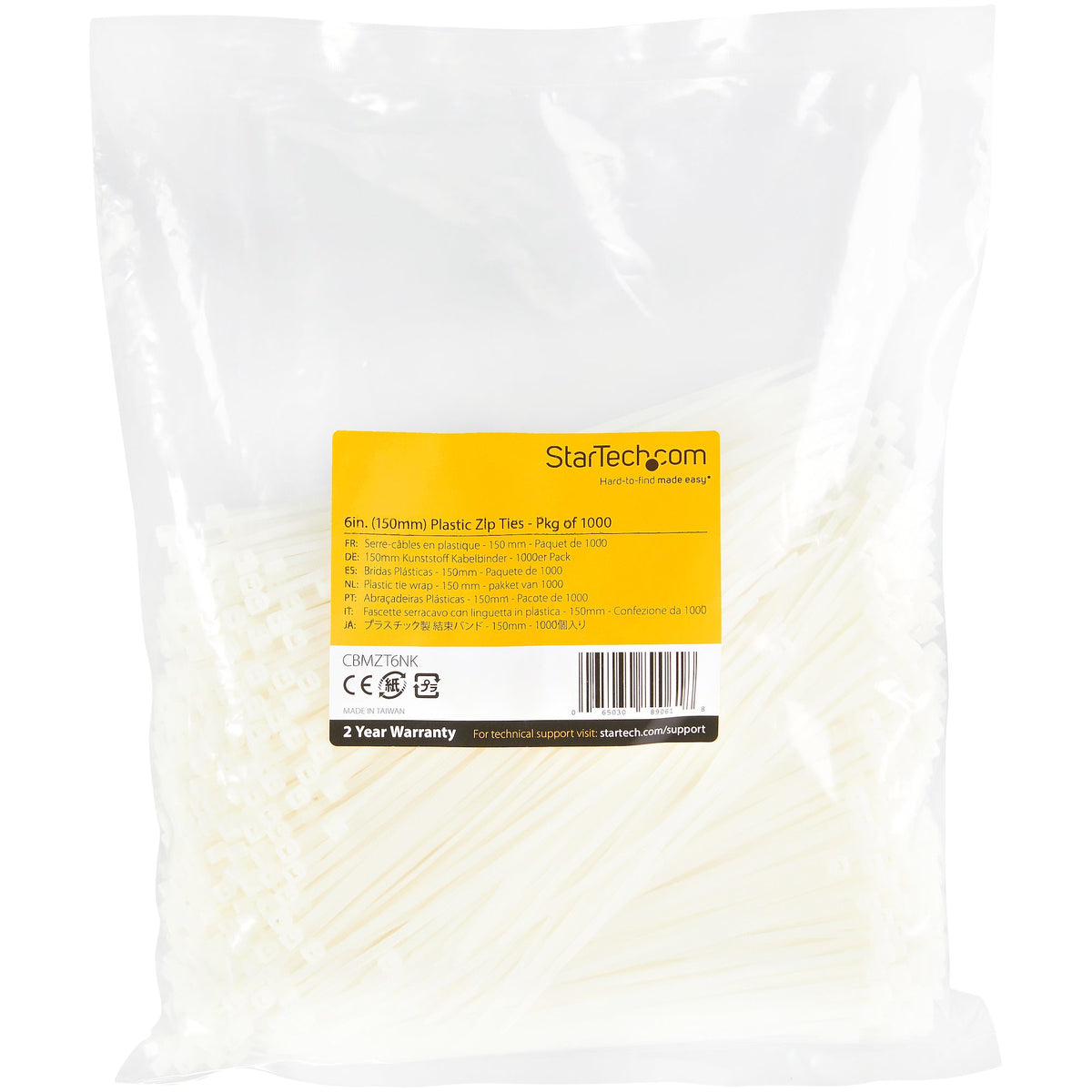 StarTech.com CBMZT6NK presilla Brida reutilizable Nylon, Plástico 1000 pieza(s) (2)