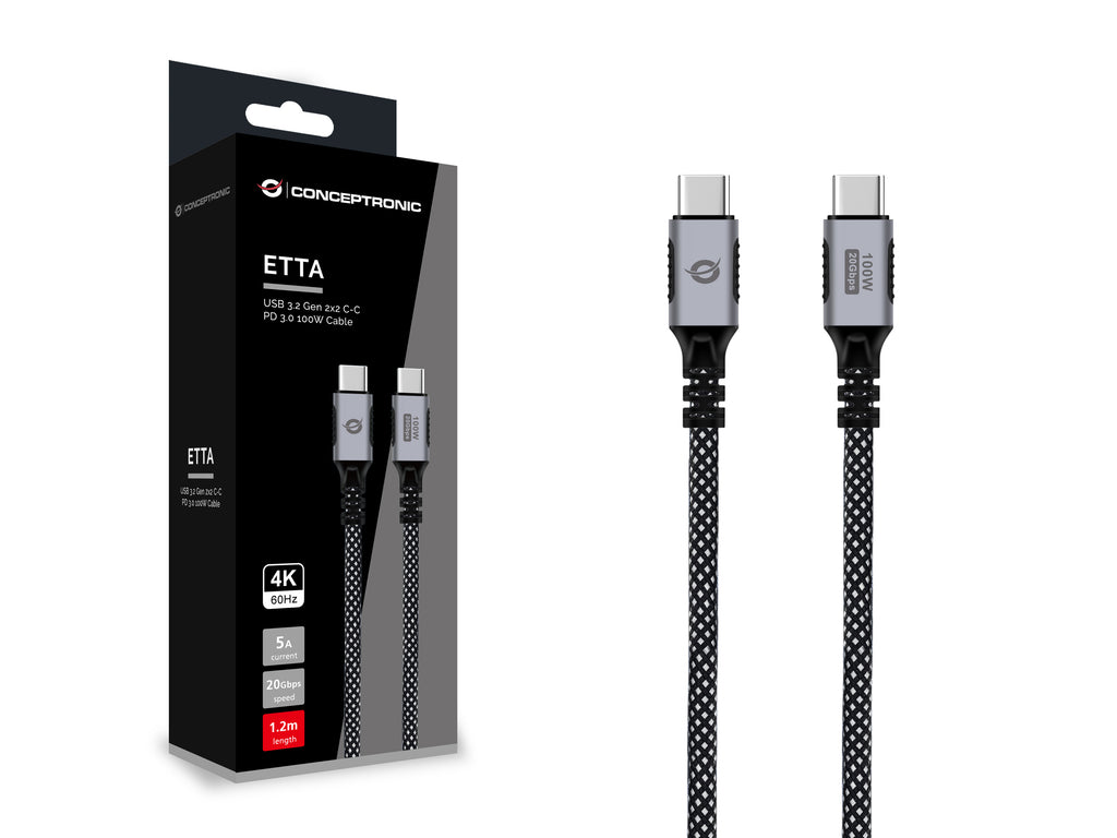 Conceptronic ETTA07B12 cable USB USB 3.2 Gen 2x2 1,2 m USB C 20 Gbit/s 100 W Negro (4)