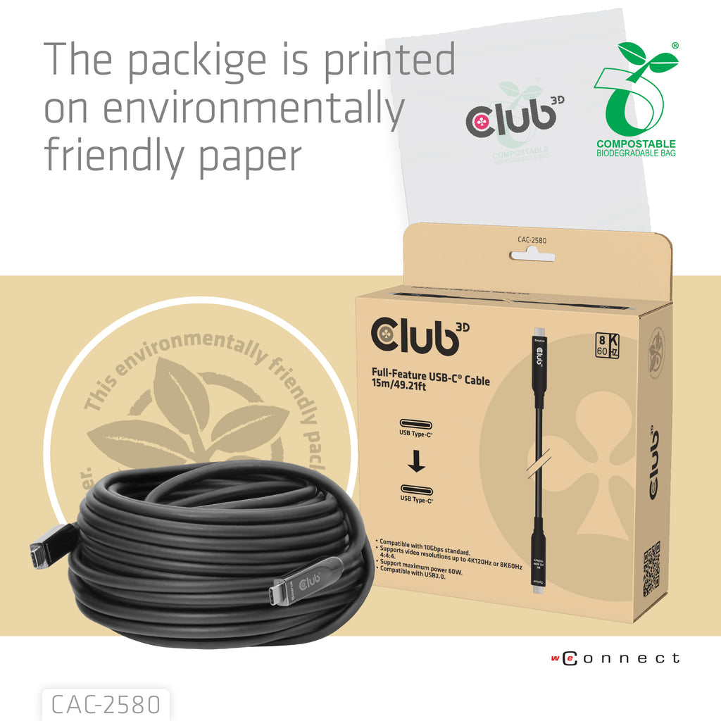 CLUB3D CAC-2580 cable USB 15 m USB C 10 Gbit/s 60 W Negro (4)