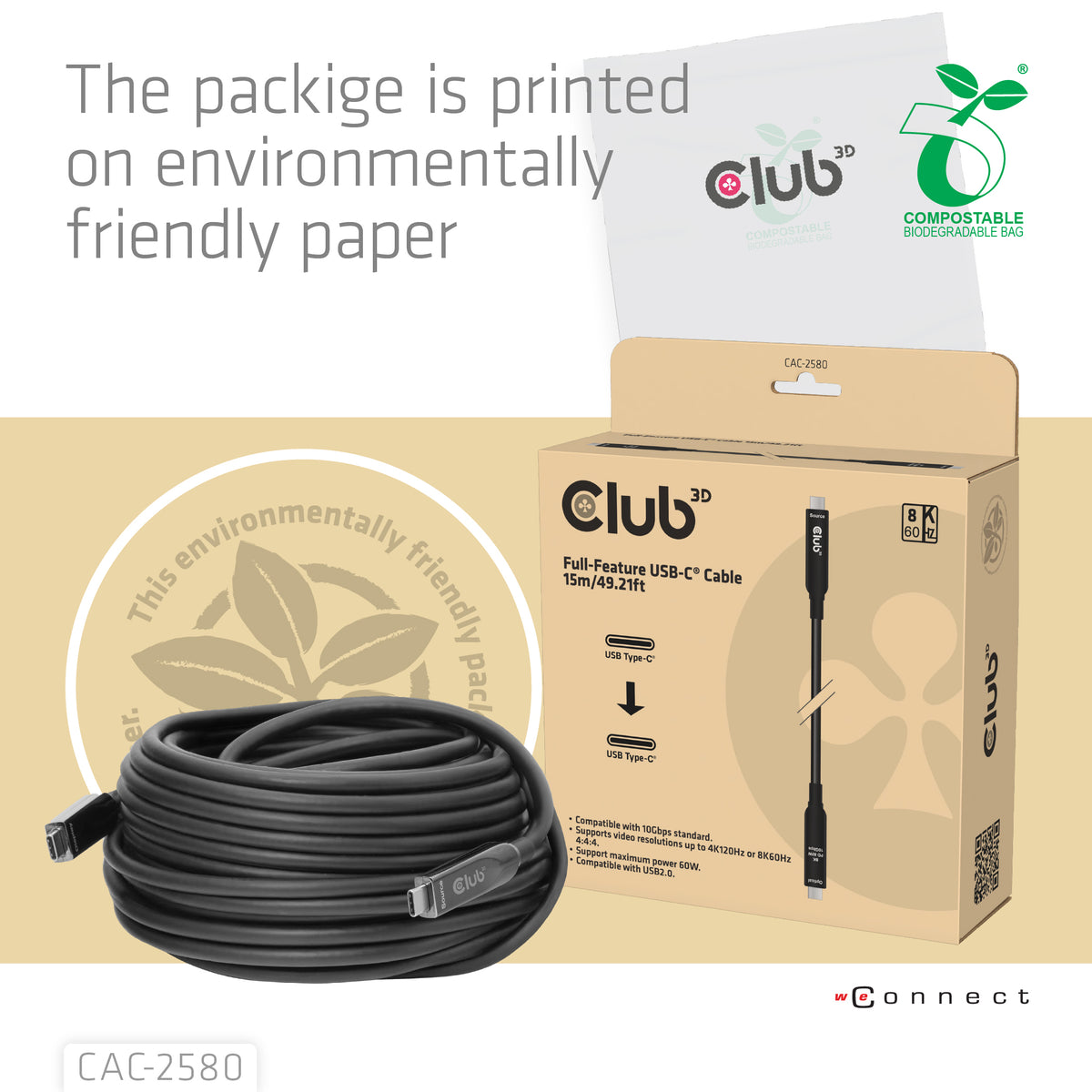CLUB3D CAC-2580 cable USB 15 m USB C 10 Gbit/s 60 W Negro (4)