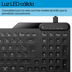 HP 405 Backlit Wired Keyboard teclado Oficina USB Negro (5)