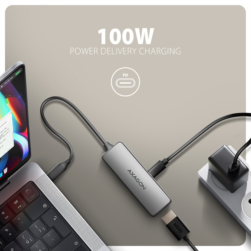 Axagon RVC-HI8KPD, USB-C -> HDMI 2.1 redukce / adaptér, 8K/60Hz, 4K/144Hz, HDR10+, PD100W 0,16 m USB Tipo C HDMI + USB Type-C (3)