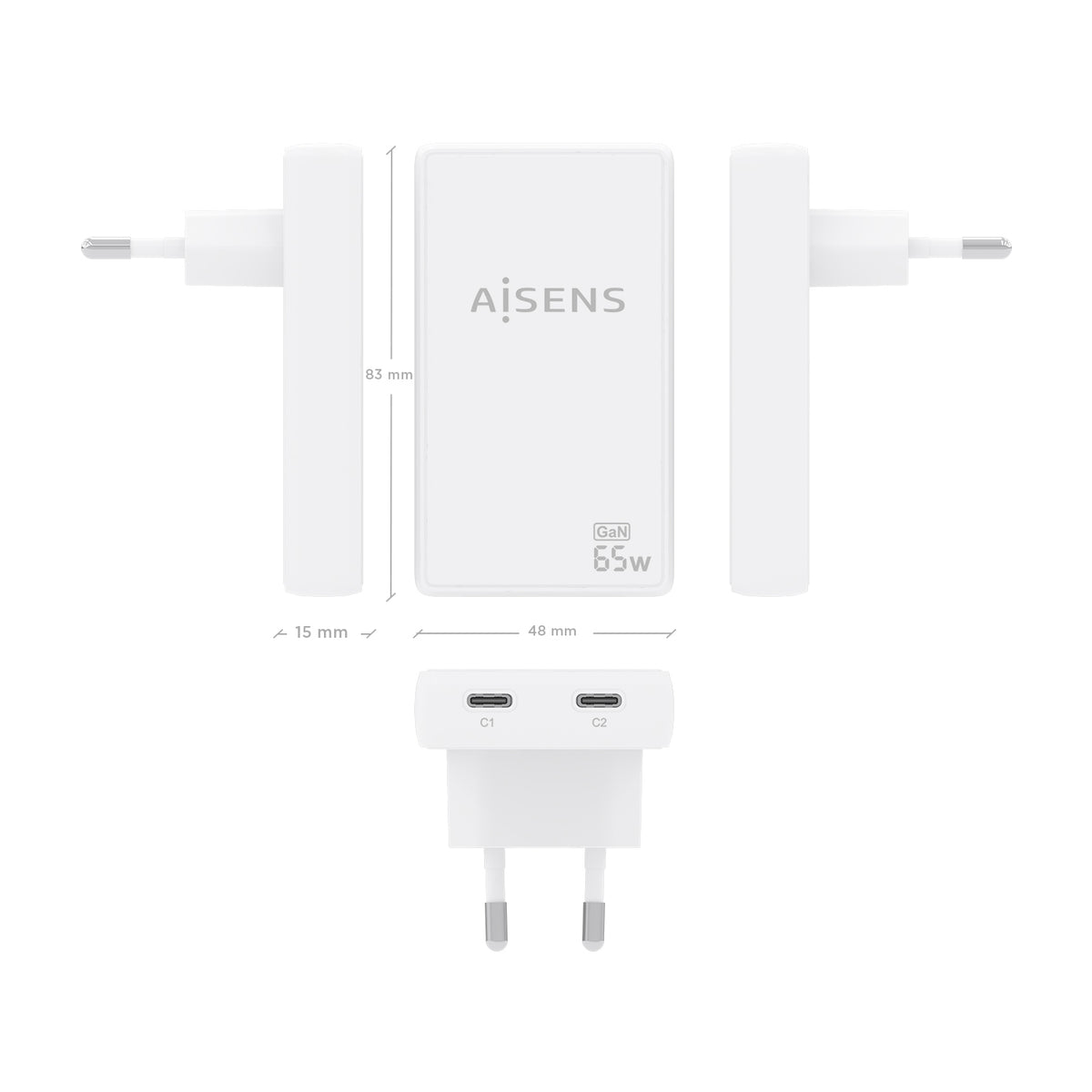 AISENS ASCH-65W2P077-W cargador de dispositivo móvil Cámara digital, Teléfono móvil, Portátil, Smartphone, Tableta, Universal Corriente alterna Carga rápida Interior (5)
