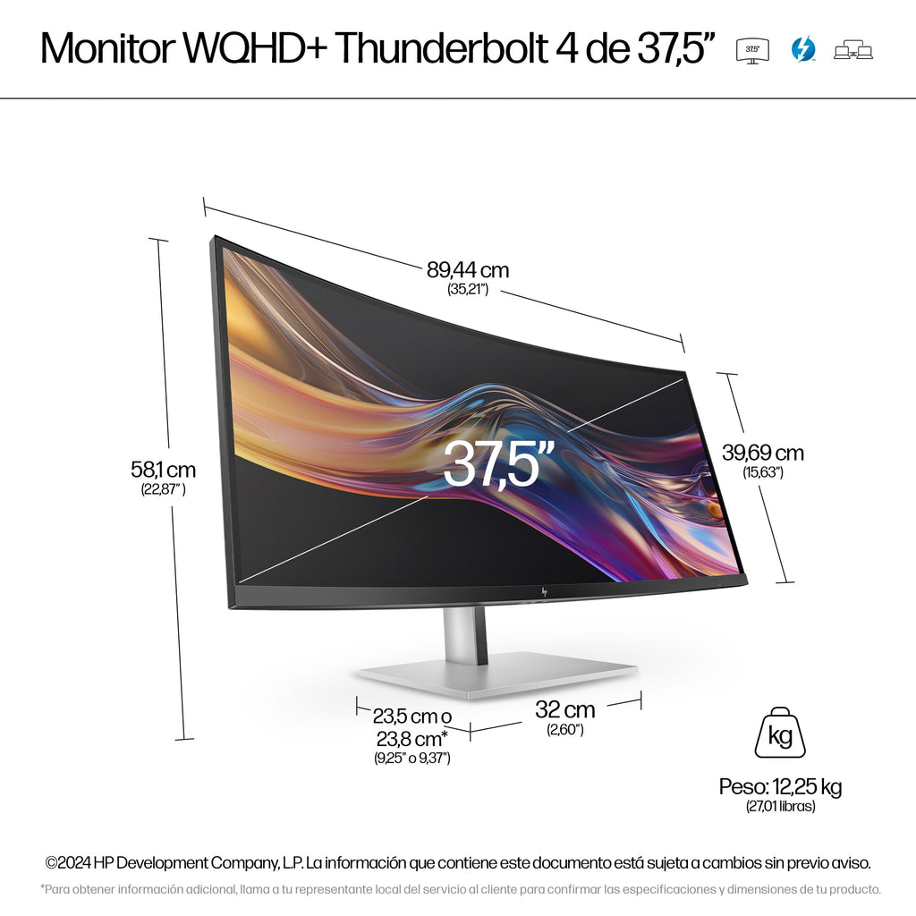 HP Series 7 Pro 37.5 inch WQHD+ Thunderbolt 4 Monitor - 738pu pantalla para PC 95,2 cm (37.5") 3840 x 1600 Pixeles Wide Quad HD+ LCD Negro (9)