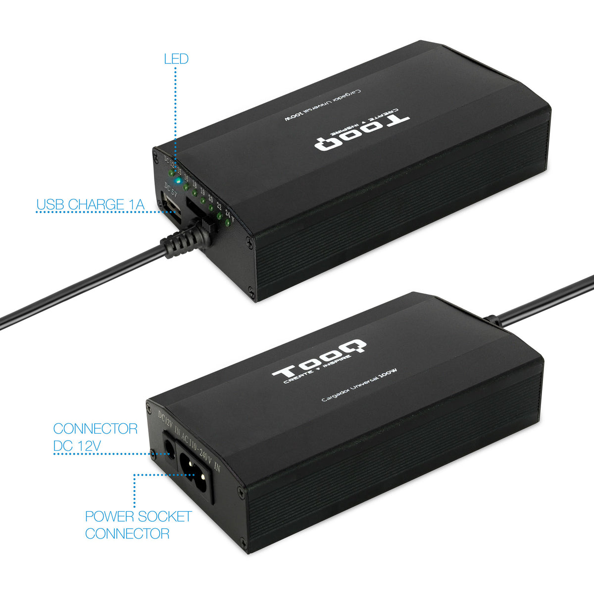 TooQ TQLC-100BS01M adaptador e inversor de corriente Auto/Interior Negro (4)