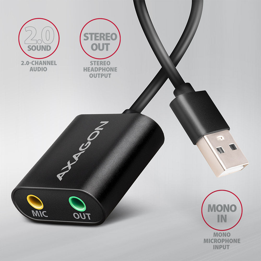 Axagon ADA-12 USB 2.0 Stereo Audio Mini-Adapter 15 cm Kabellänge - Kabel - Audio/Multimedia 2.0 canales (2)