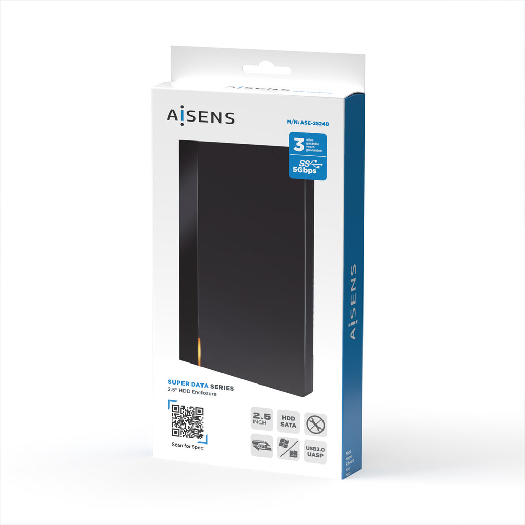 AISENS ASE-2524B caja para disco duro externo Caja externa para unidad de estado sólido (SSD) Negro 2.5" (5)