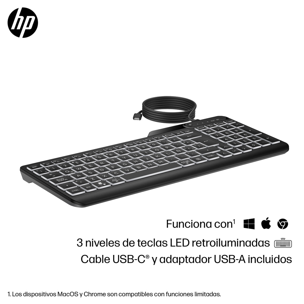 HP 405 Backlit Wired Keyboard teclado Oficina USB Negro (9)