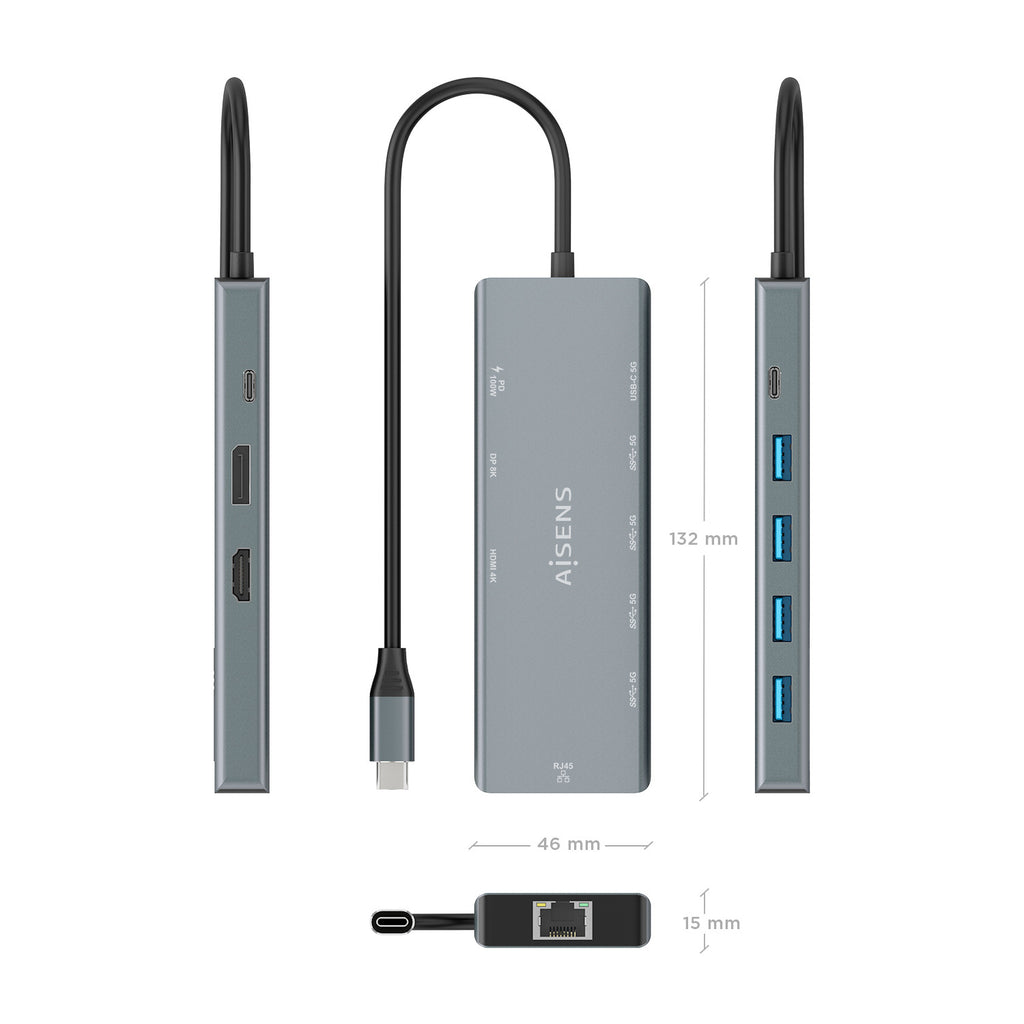 AISENS ASUC-9P051-GR base para portátil y replicador de puertos Alámbrico USB 3.2 Gen 1 (3.1 Gen 1) Type-C (5)