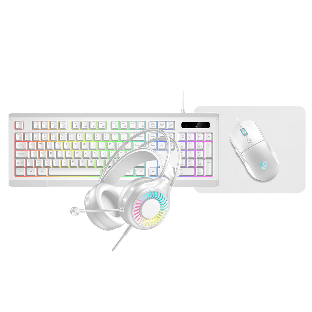 VIDA GAMER WHT 4IN1 USB KB MS HS KIT teclado Ratón incluido Juego QWERTY Inglés del Reino Unido Blanco