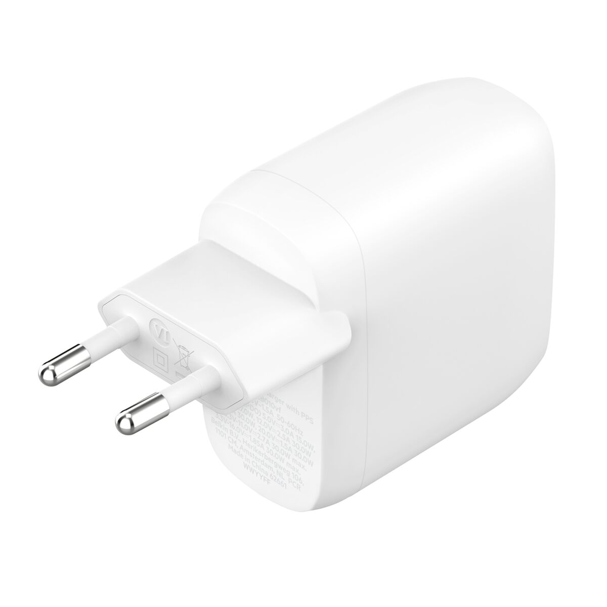 Adaptador de corriente - 60 vatios - 2.7 A - Fast Charge, Suministro de energía 3.1 - 2 conectores de salida (2 USB-C) - blanco