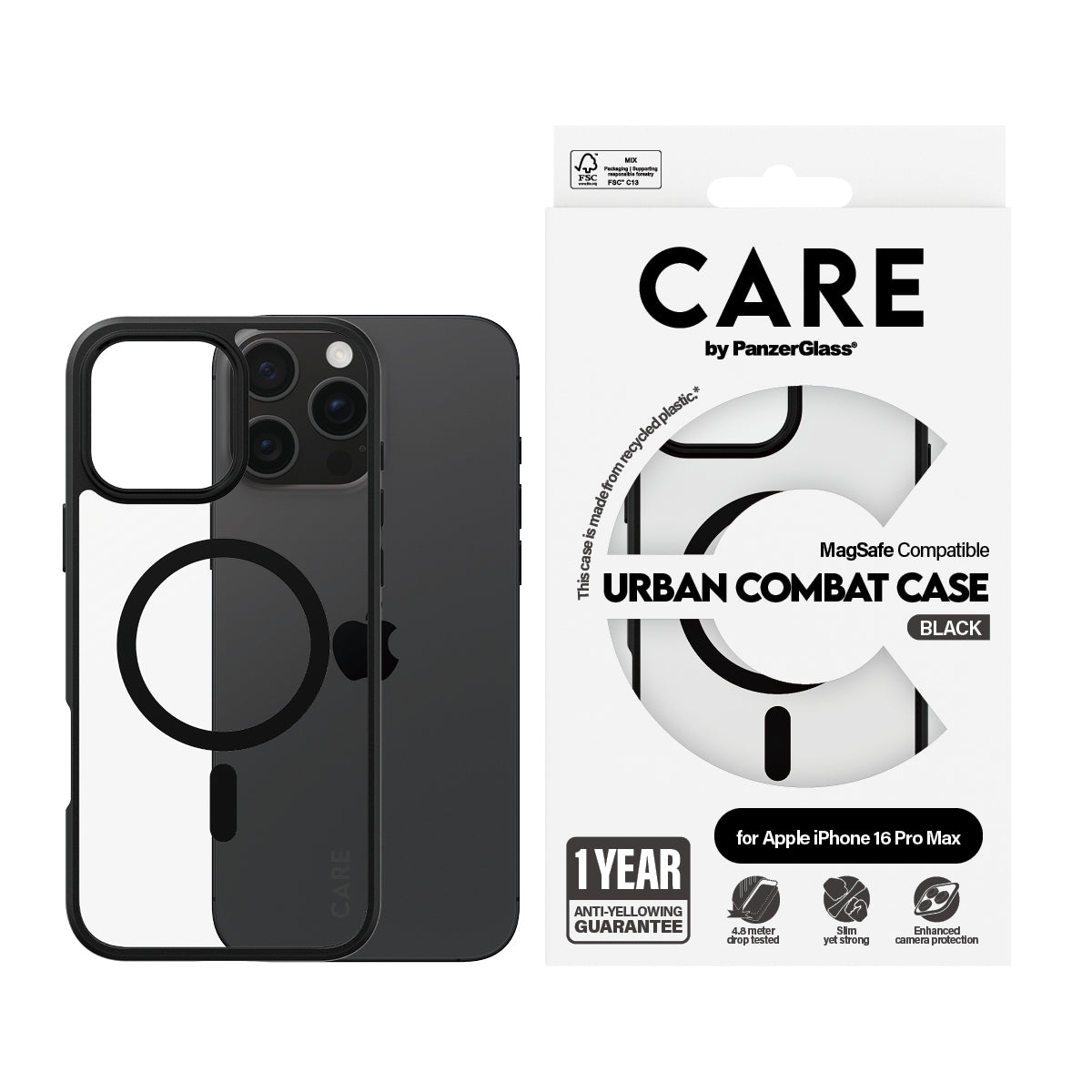 PanzerGlass CARE™ by ® Urban Combat Case Transparent & MagSafe iPhone 16 Pro Max funda para teléfono móvil Negro (2)