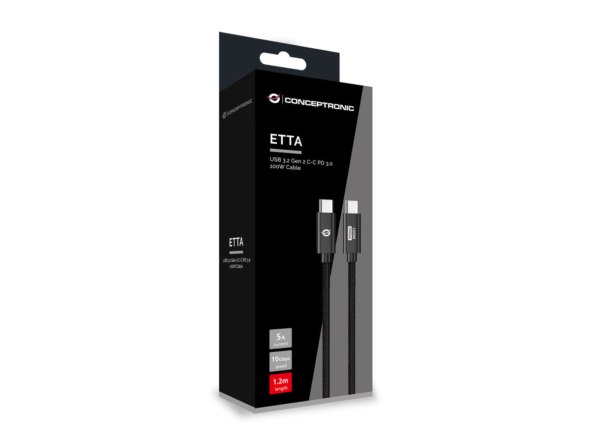 Conceptronic ETTA02B12 cable USB USB 3.2 Gen 2 (3.1 Gen 2) 1,2 m USB C 20 Gbit/s 100 W Negro (5)